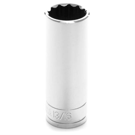 PERFORMANCE TOOL Chrome Socket, 1/2" Drive, 13/16", 12 Point, Deep W32626